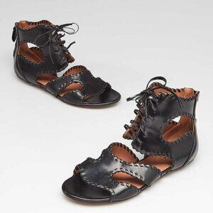 Alaïa Black Leather Whipstitch Lace-Up Gladiator Sandals Size 6.5/37